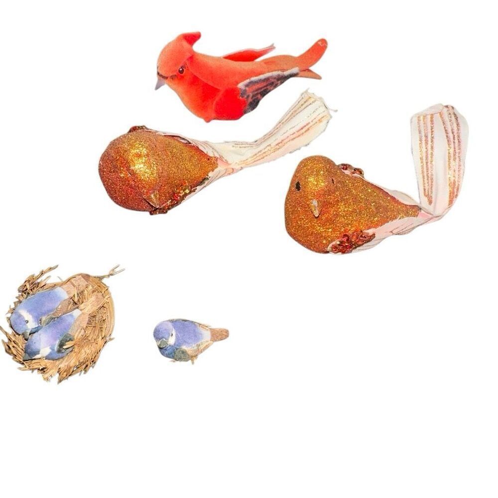 Set of 5 clip on decorative birds